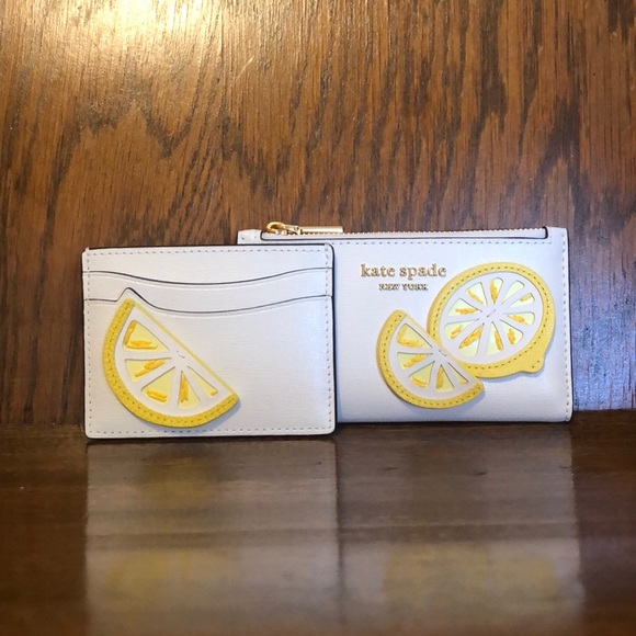 box付 kate spade Lemon Drop Applique S Slim Bifold Wallet NWT-Kate Spade-SET-Lemon 🍋 Small Slim Bifold Wallet & Card
